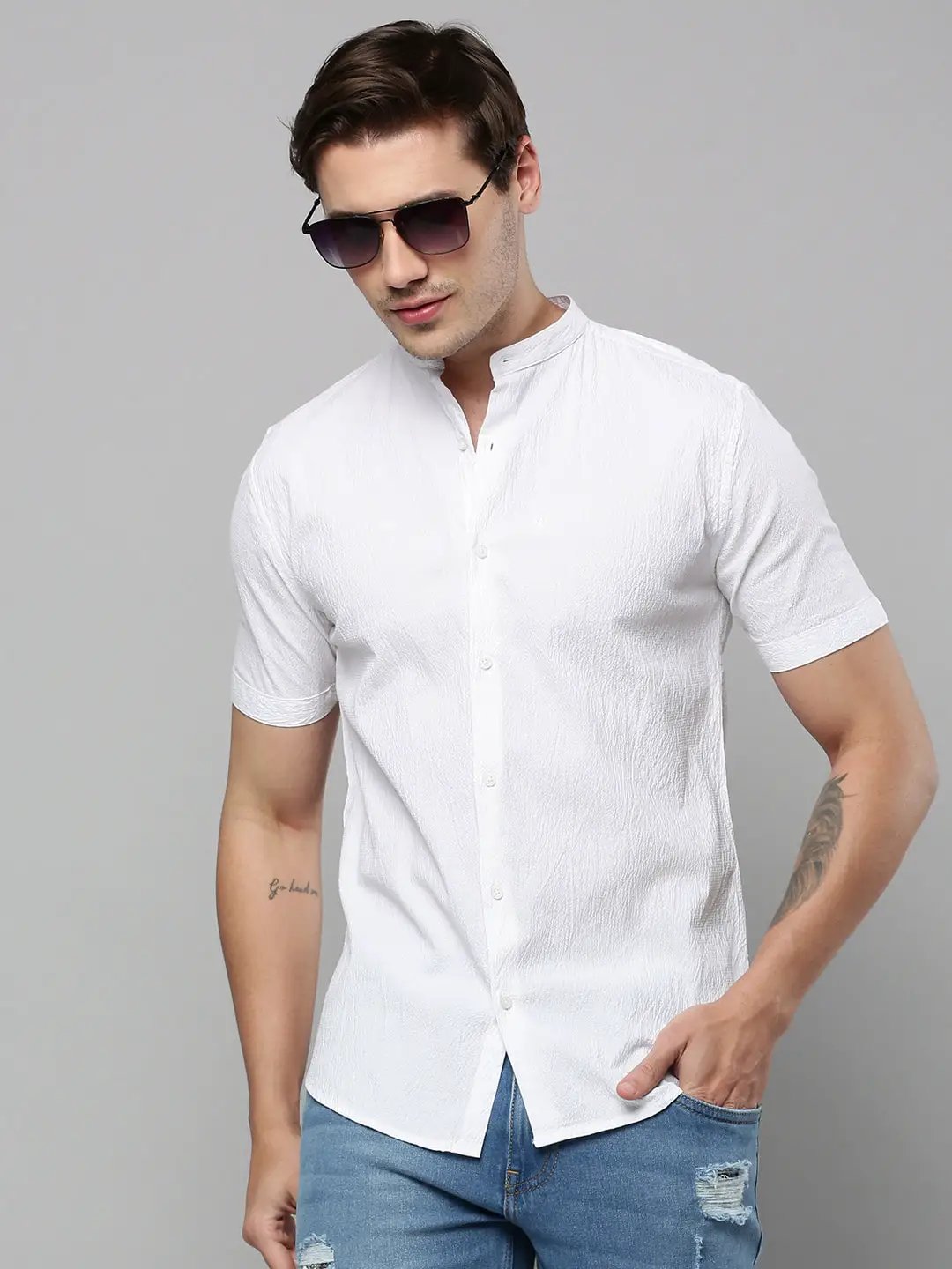 Men's White Solid Casual Shirt