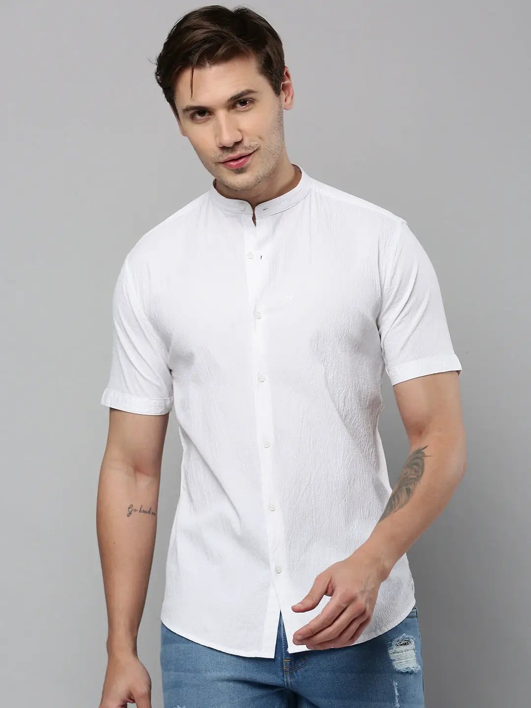 Men's White Solid Casual Shirt