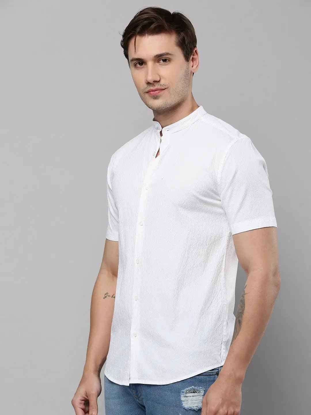 Men's White Solid Casual Shirt
