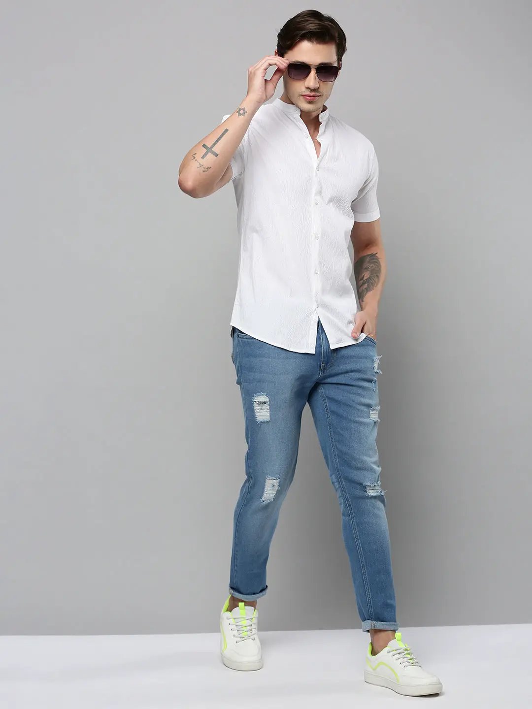 Men's White Solid Casual Shirt