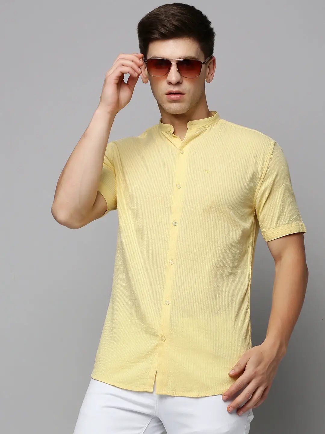 Men's Yellow Solid Casual Shirt