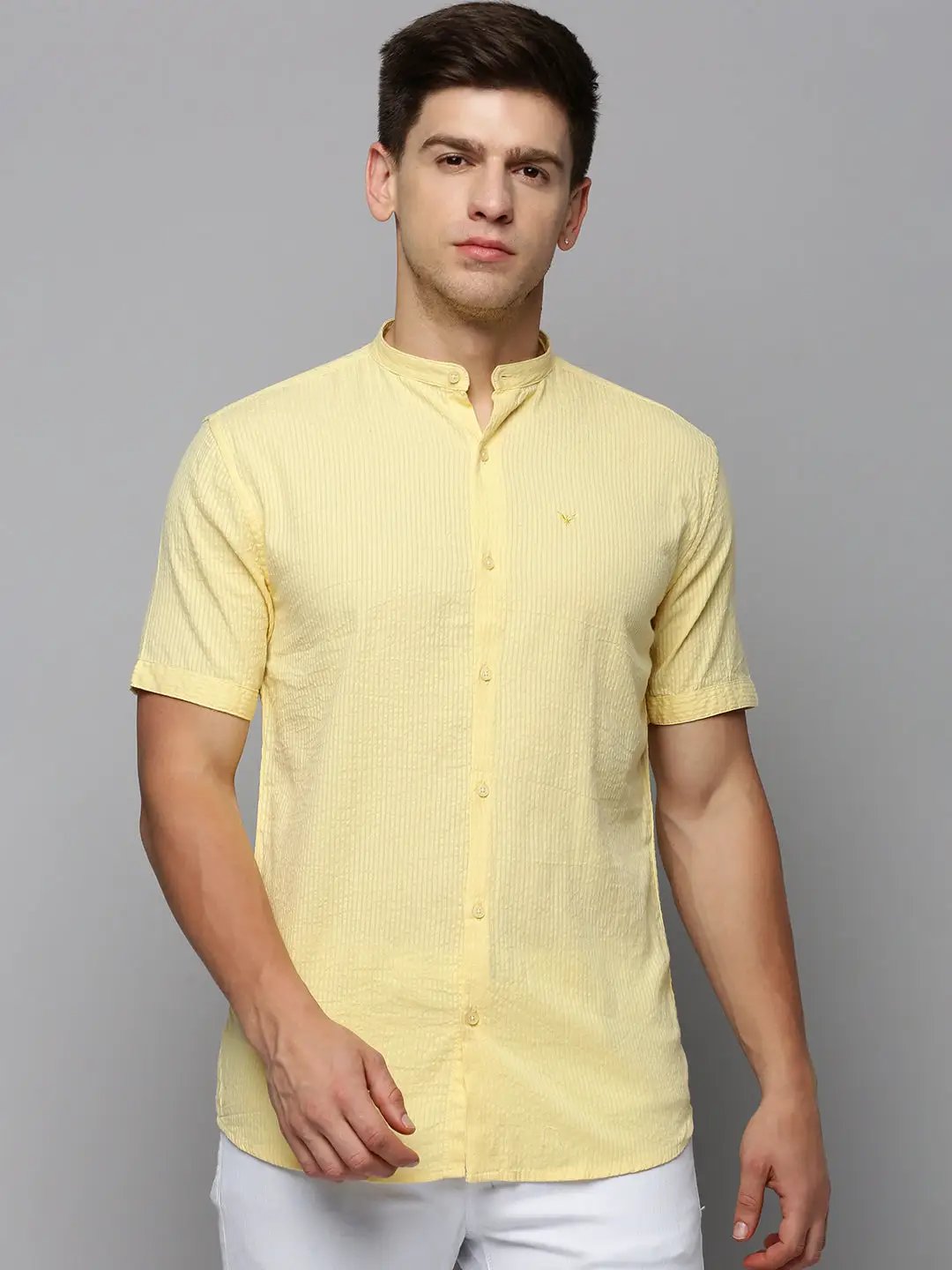 Men's Yellow Solid Casual Shirt