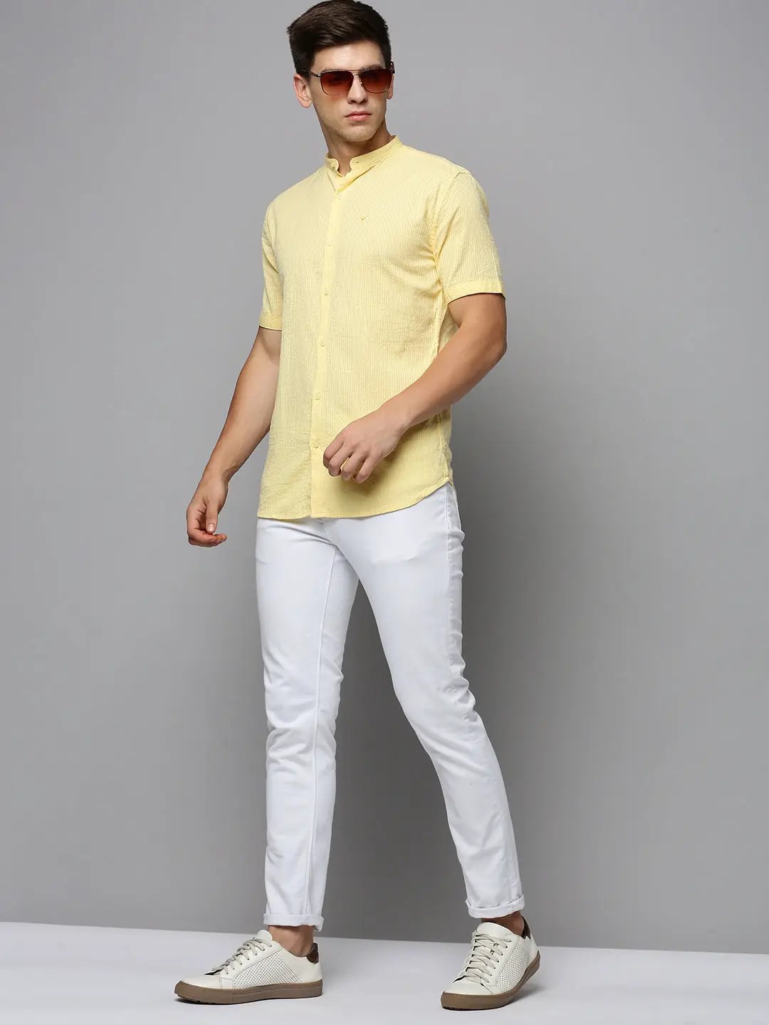 Men's Yellow Solid Casual Shirt