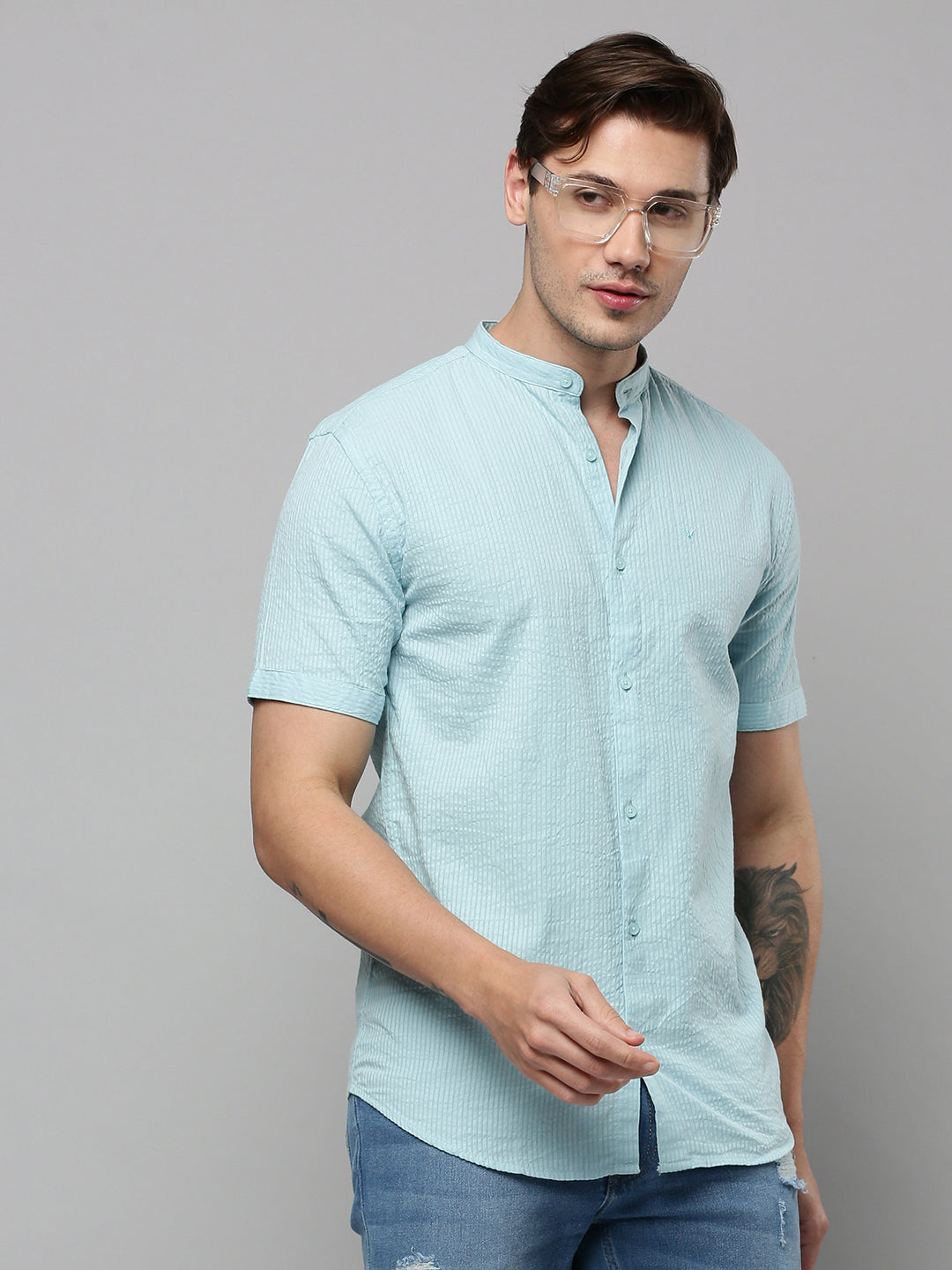 Men Blue Solid Casual Shirt