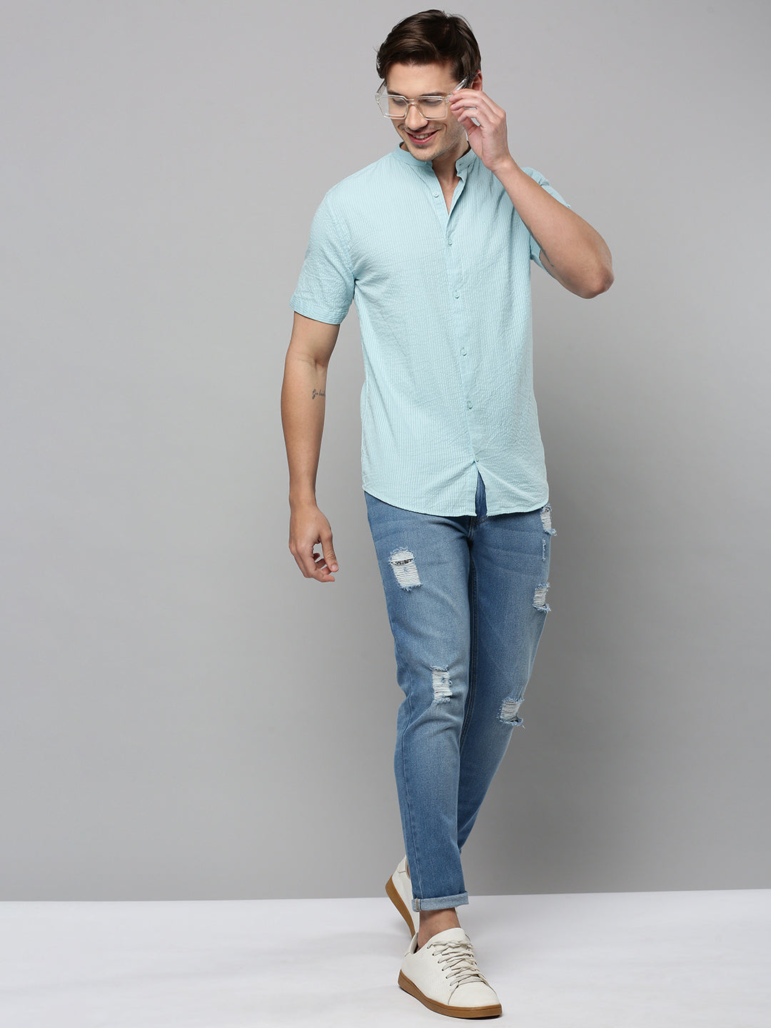 Men Blue Solid Casual Shirt