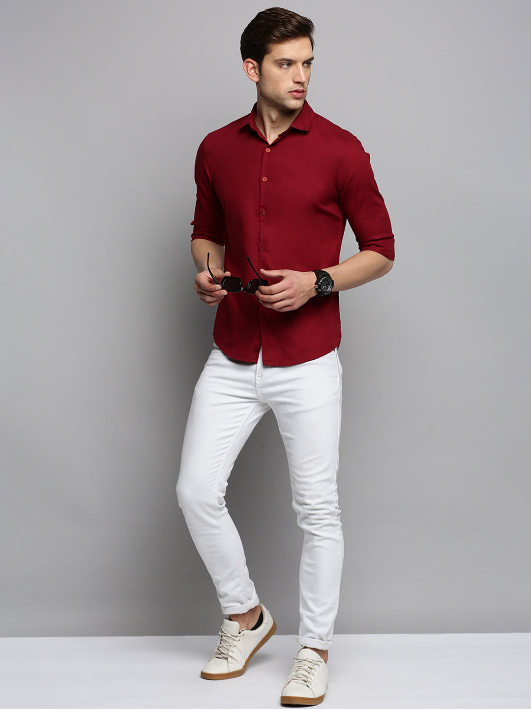 Men Maroon Solid Casual Shirt