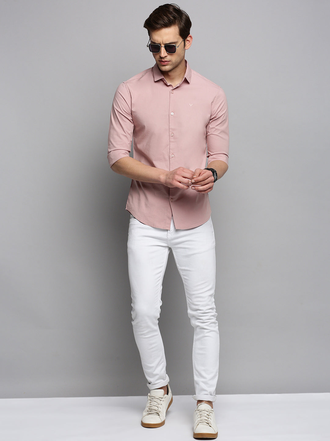 Men Pink Solid Casual Shirt