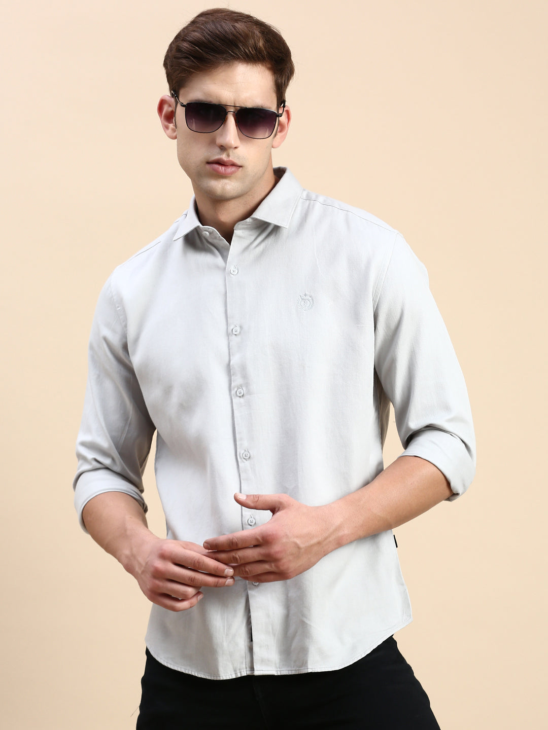 Men's Grey Solid Casual Shirt