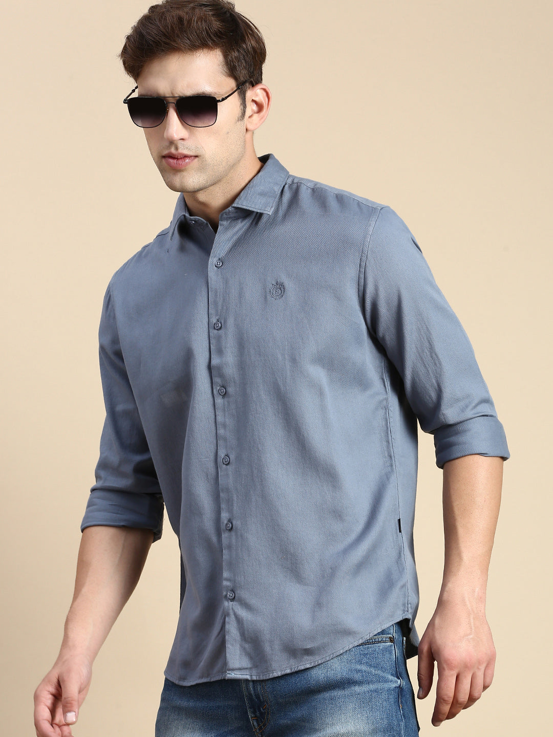 Men Teal Solid Casual Shirt