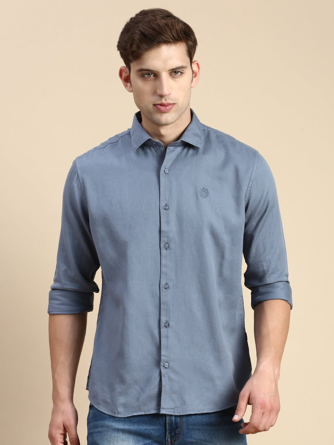 Men Teal Solid Casual Shirt