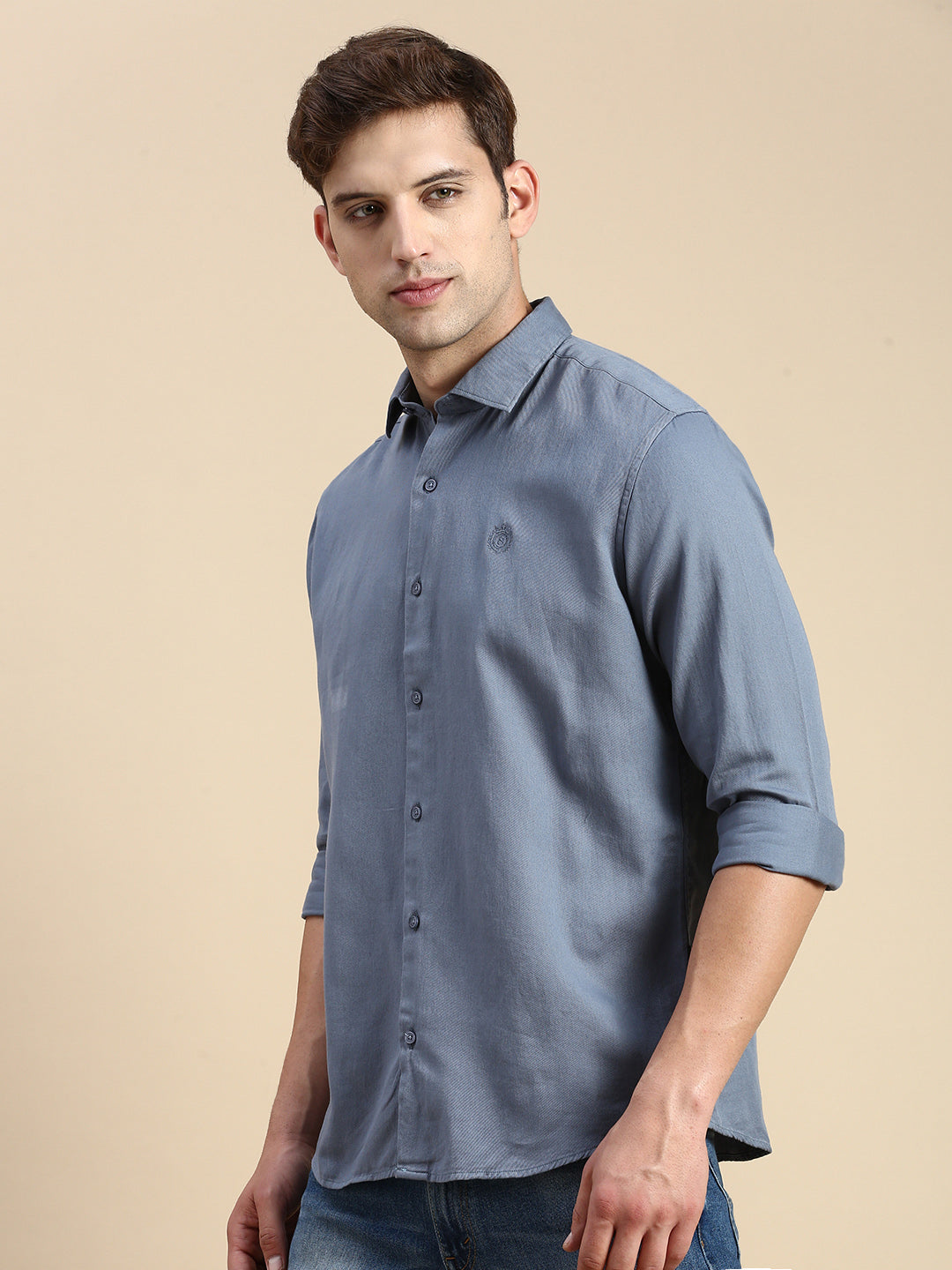 Men Teal Solid Casual Shirt