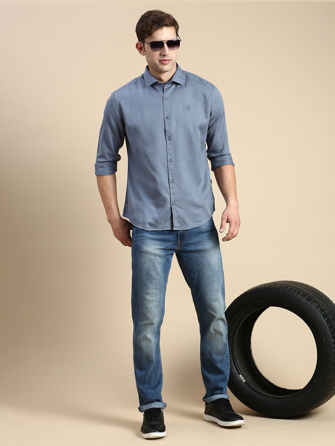 Men Teal Solid Casual Shirt