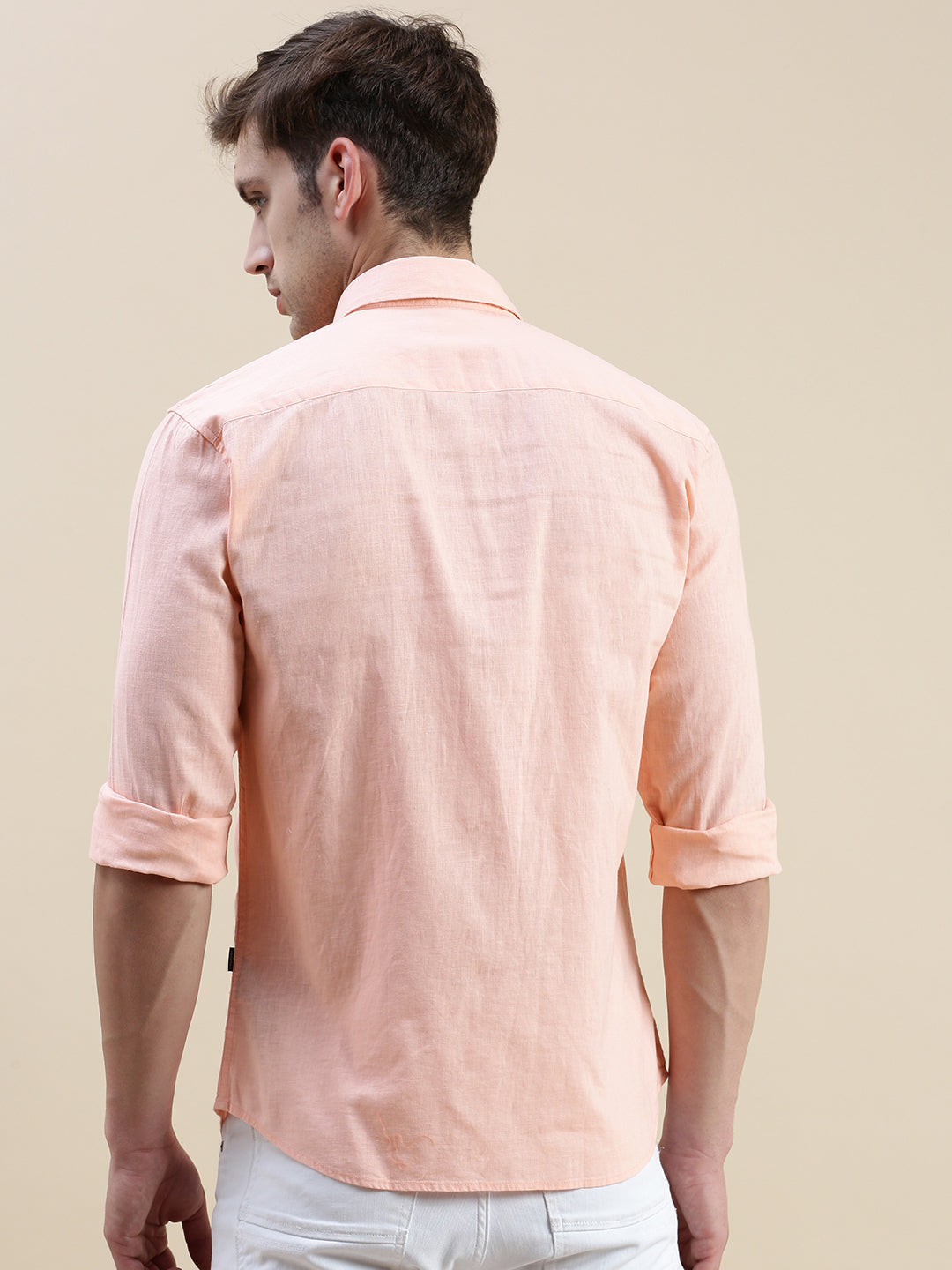 Men Peach Solid Casual Shirt