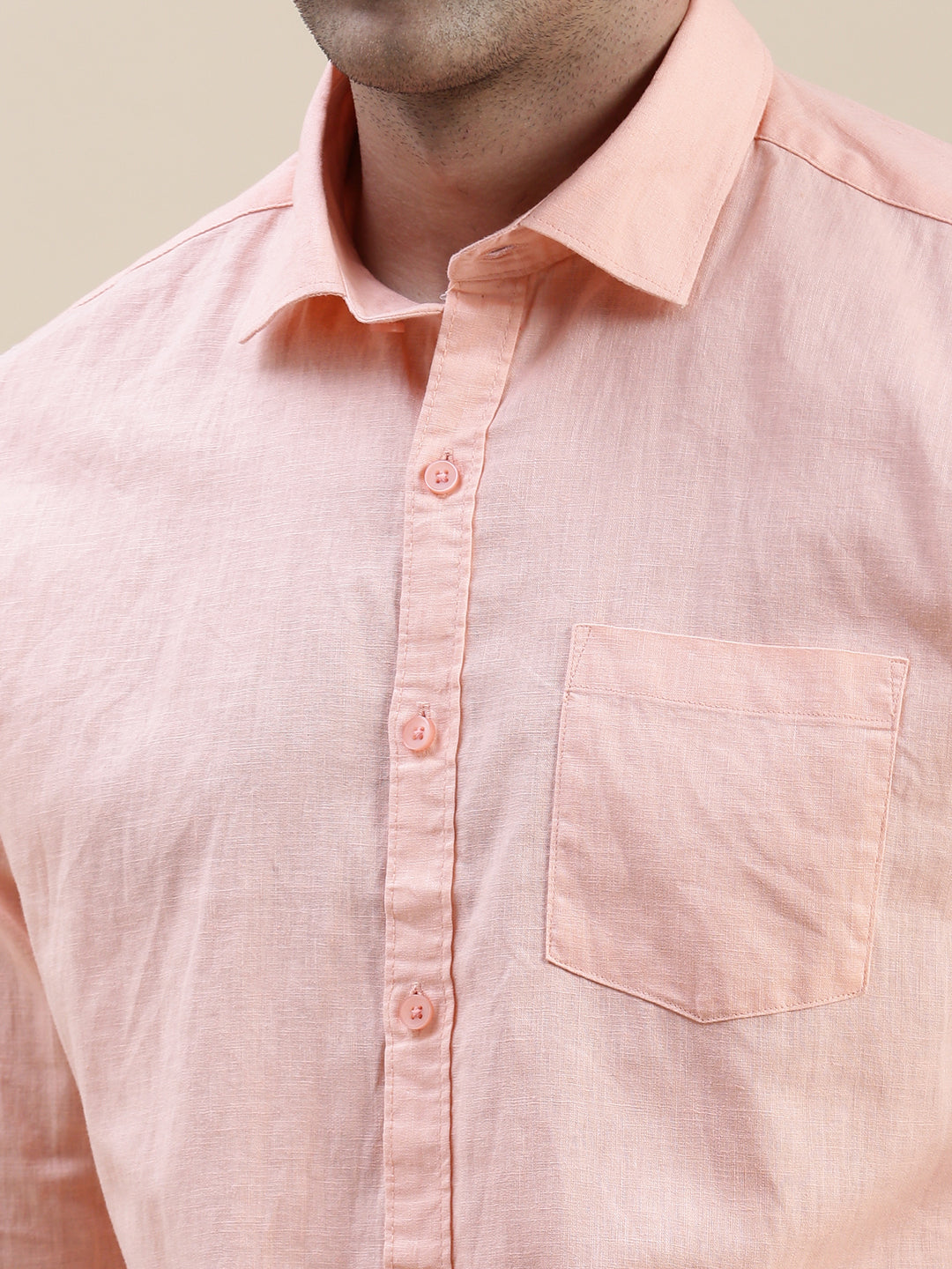 Men Peach Solid Casual Shirt