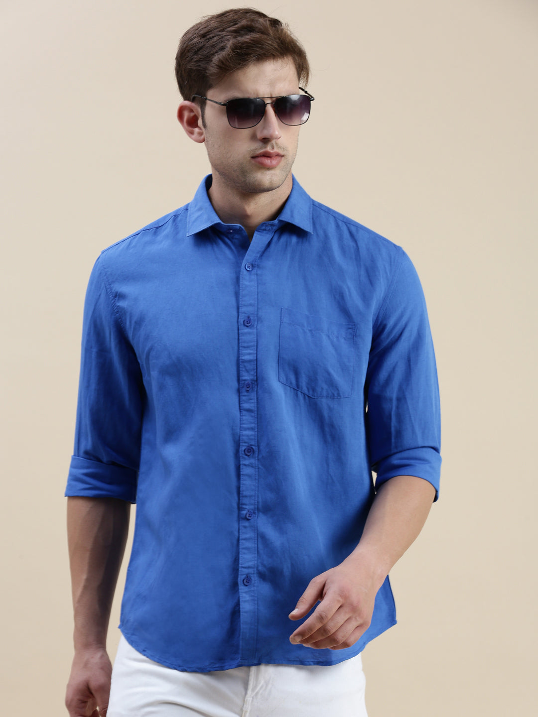 Men Blue Solid Casual Shirt