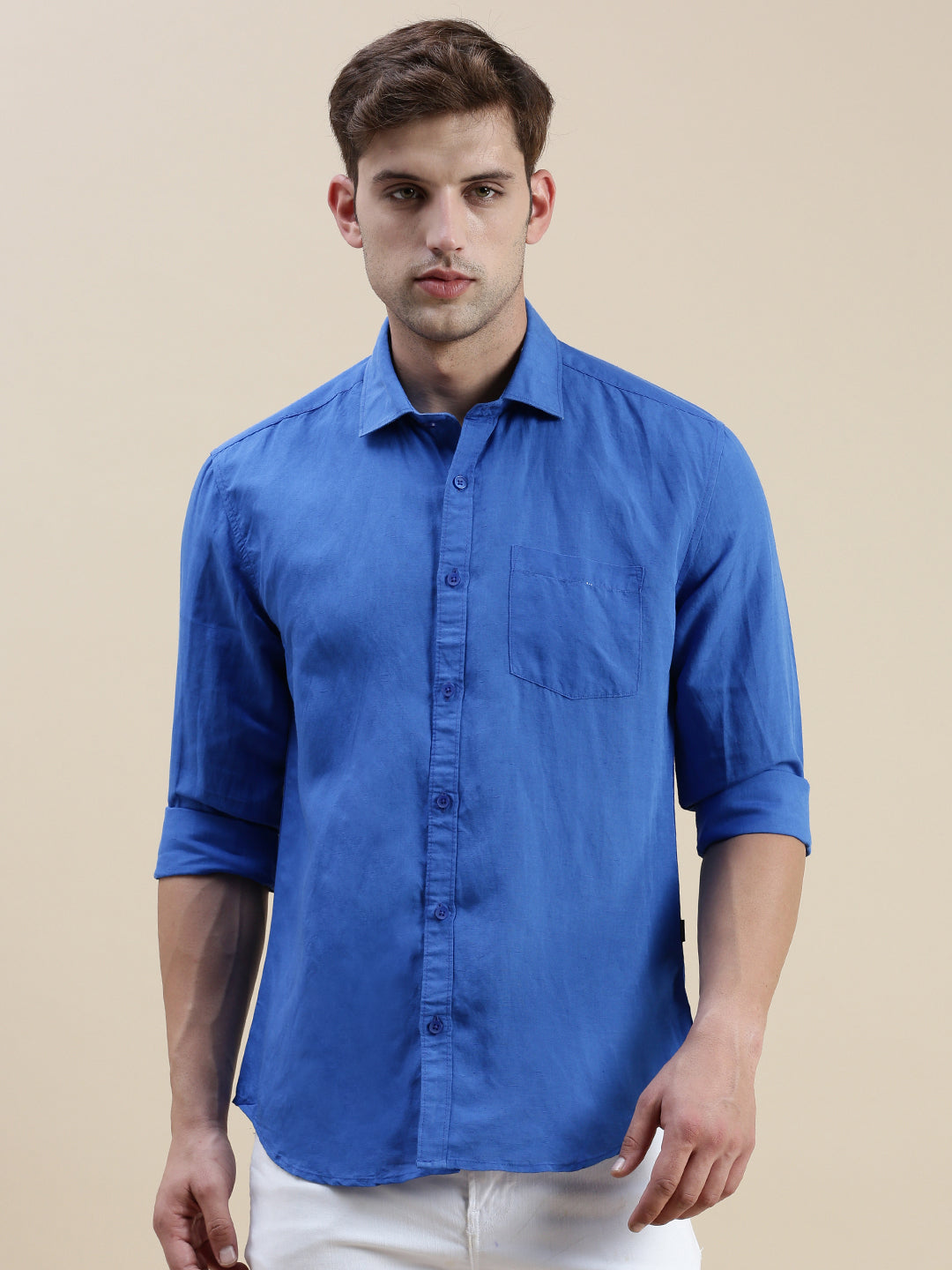 Men Blue Solid Casual Shirt