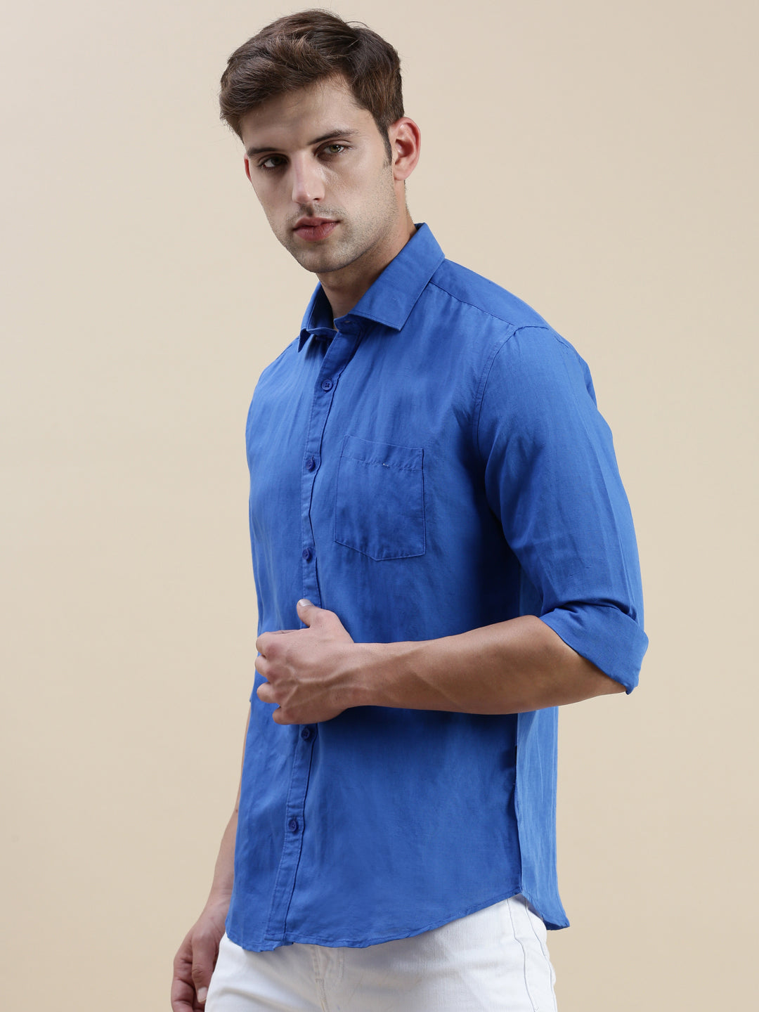 Men Blue Solid Casual Shirt