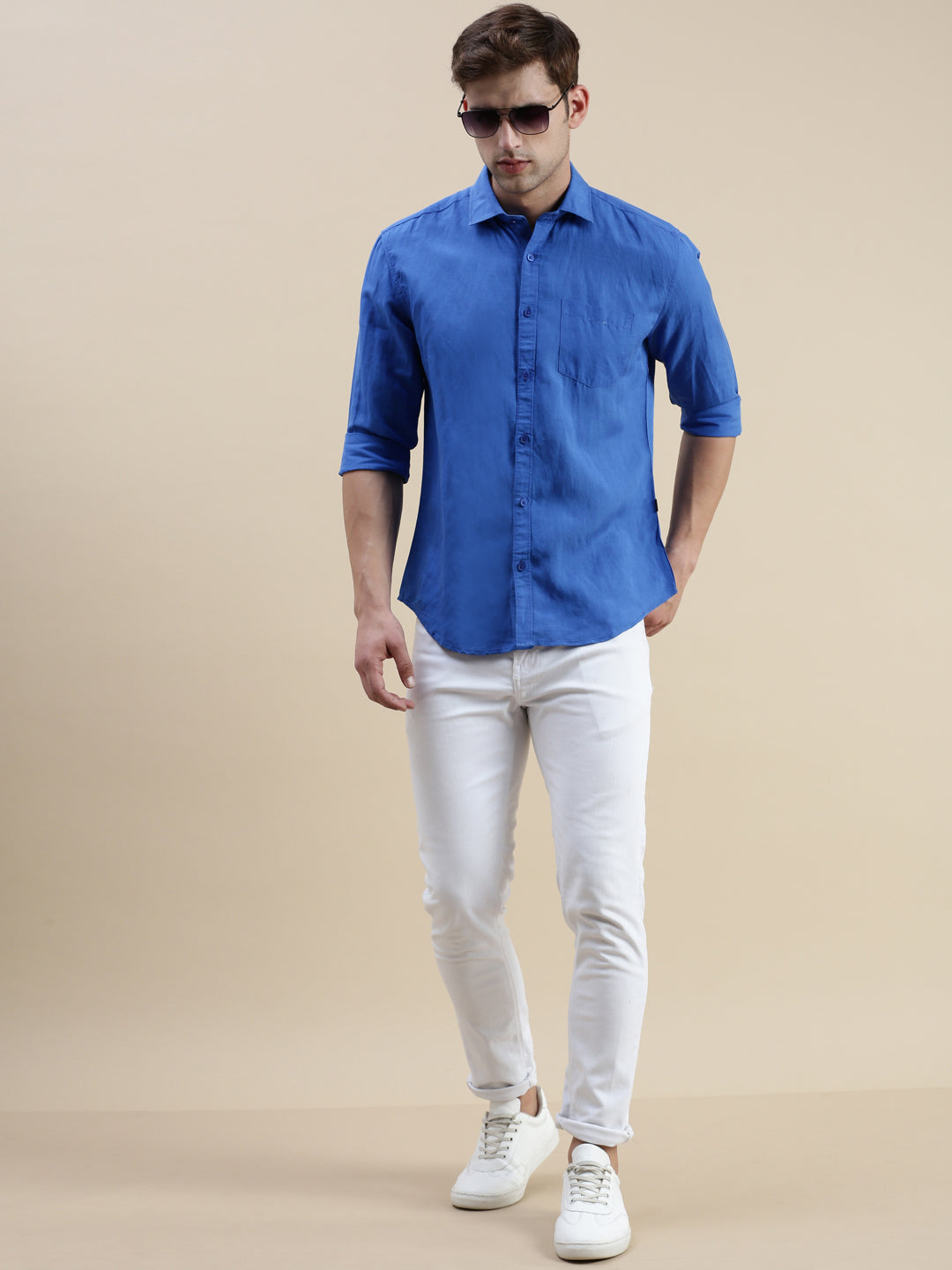 Men Blue Solid Casual Shirt