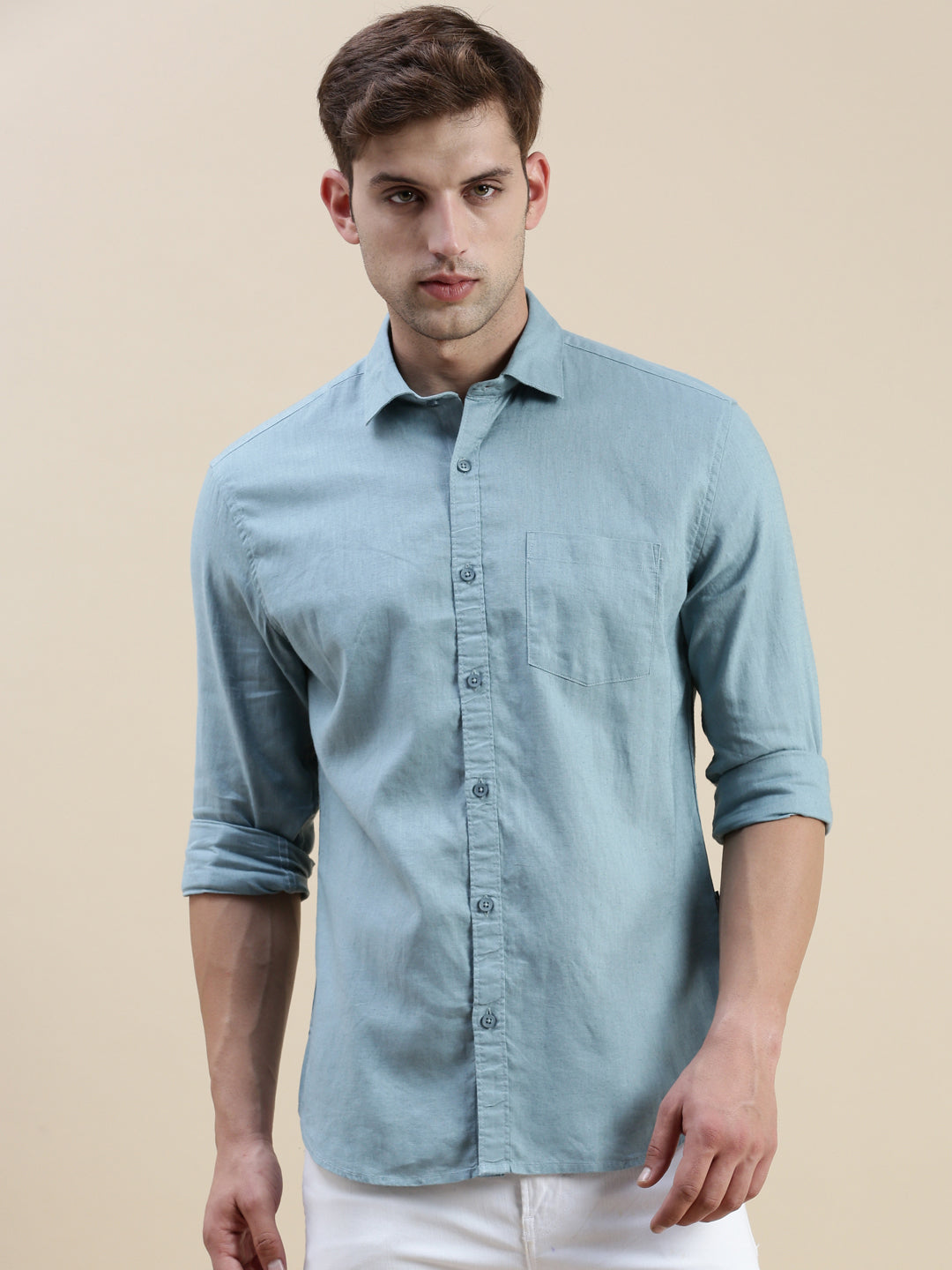 Men Teal Solid Casual Shirt