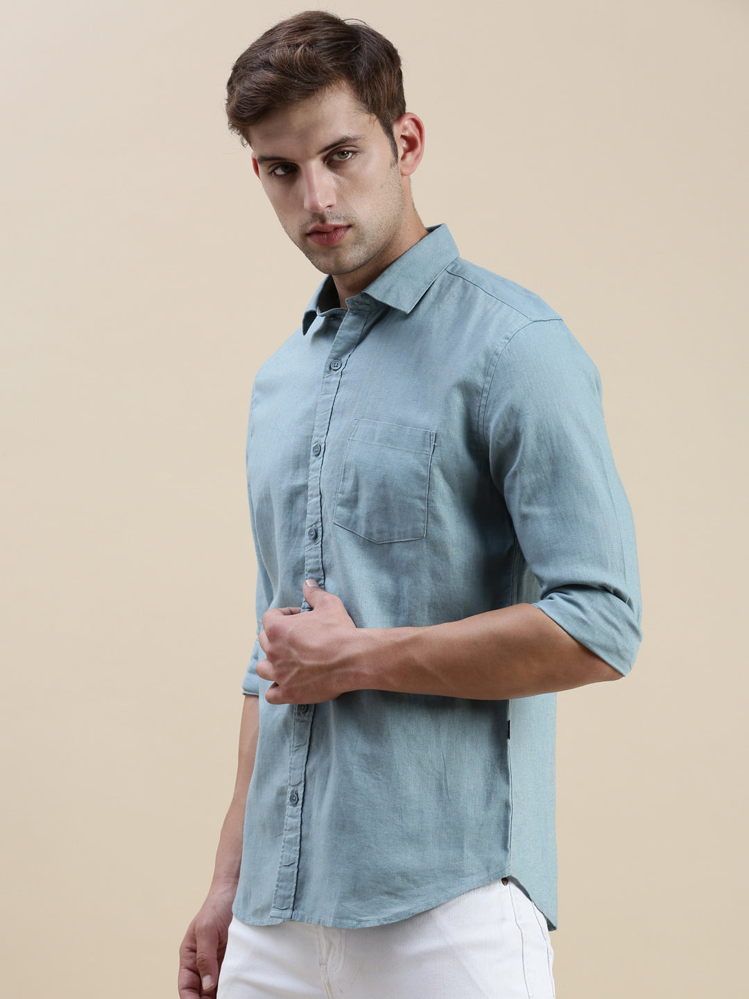 Men Teal Solid Casual Shirt