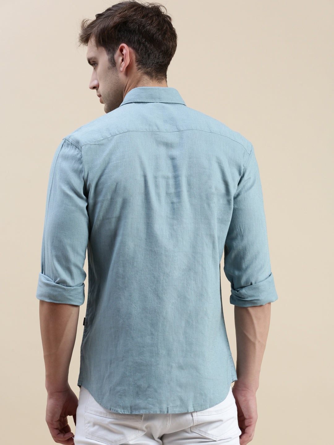 Men Teal Solid Casual Shirt