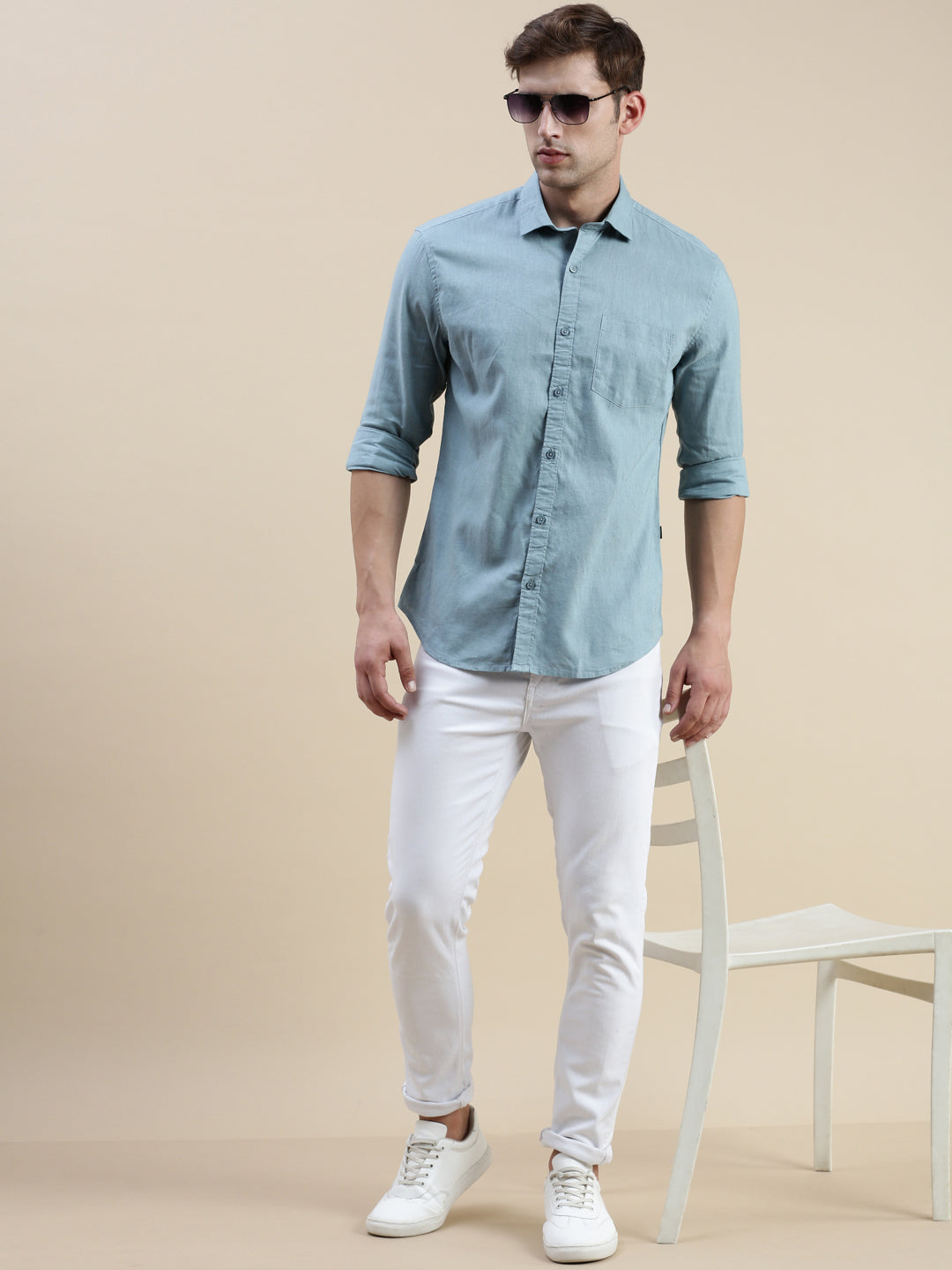 Men Teal Solid Casual Shirt