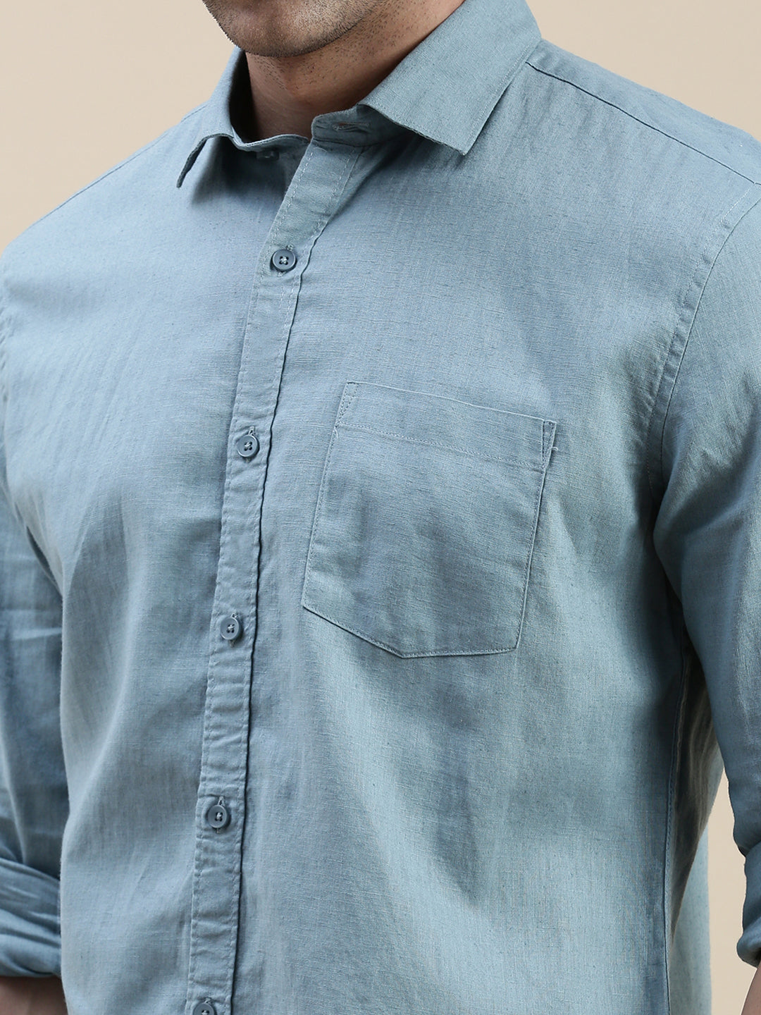 Men Teal Solid Casual Shirt