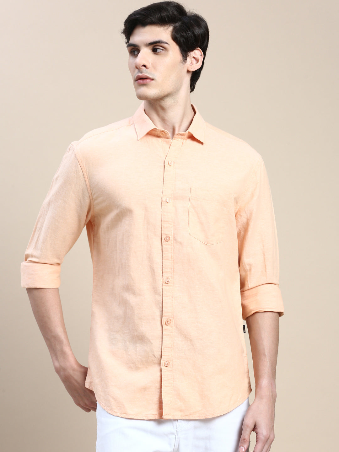 Men Orange Solid Casual Shirt