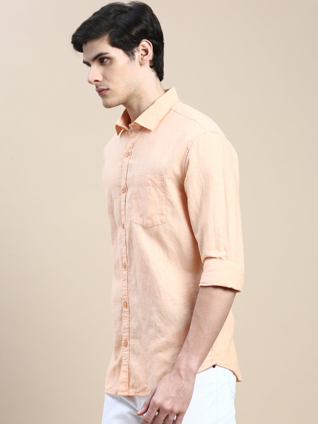 Men Orange Solid Casual Shirt