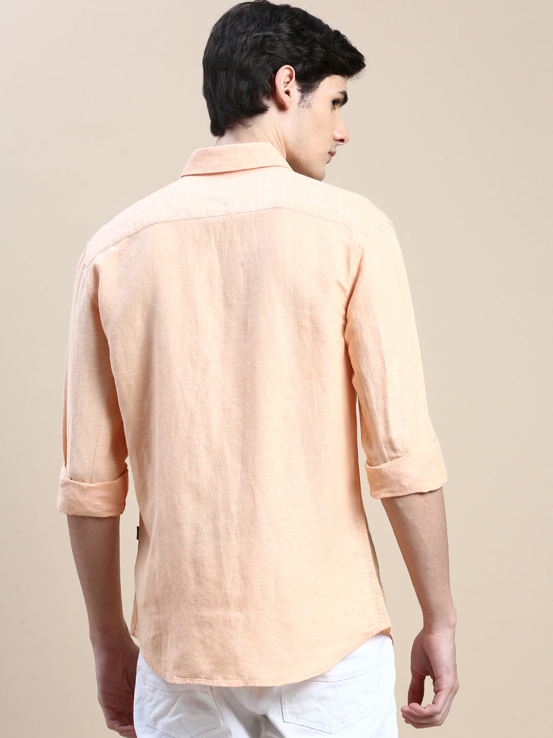 Men Orange Solid Casual Shirt