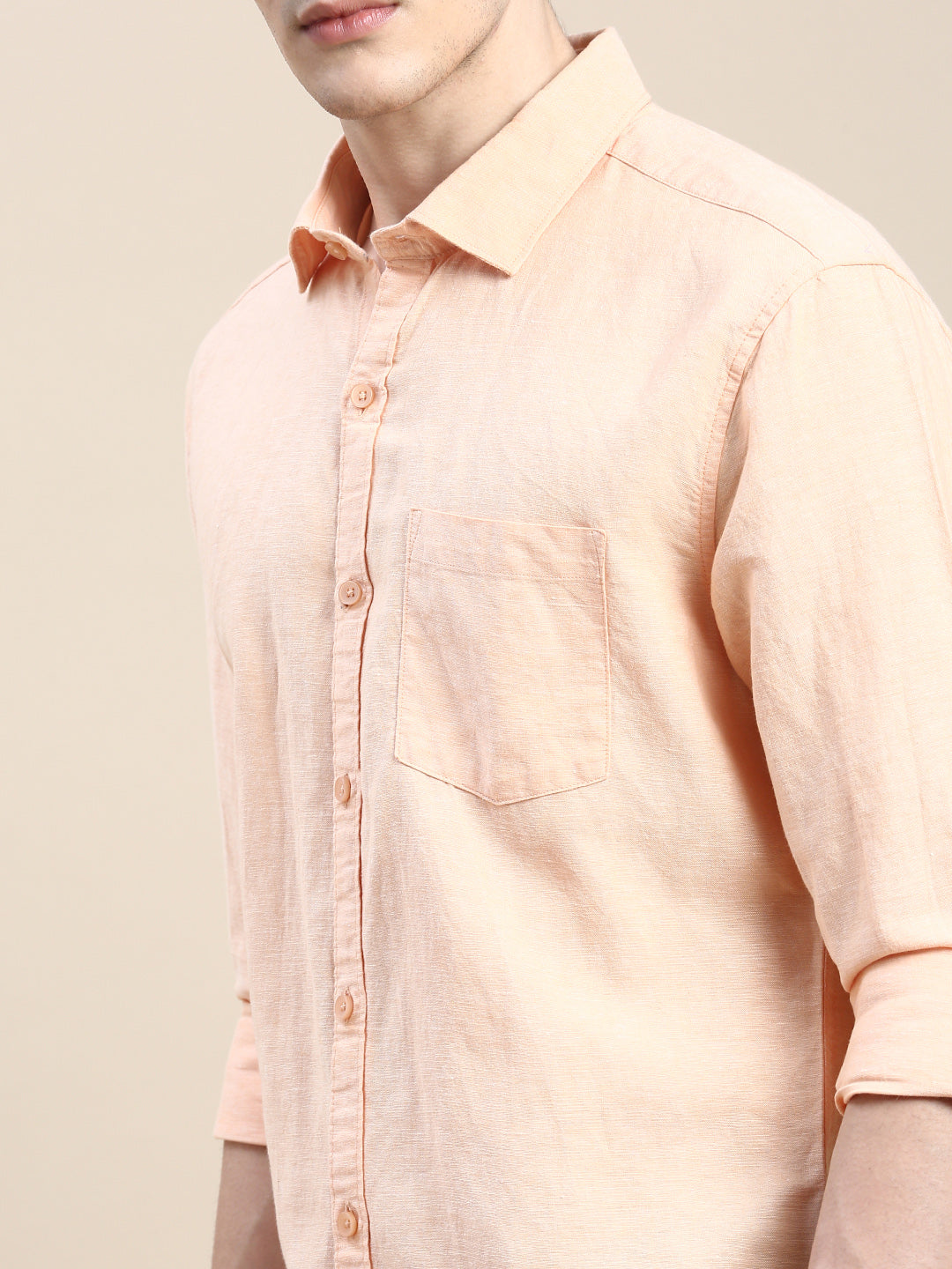 Men Orange Solid Casual Shirt