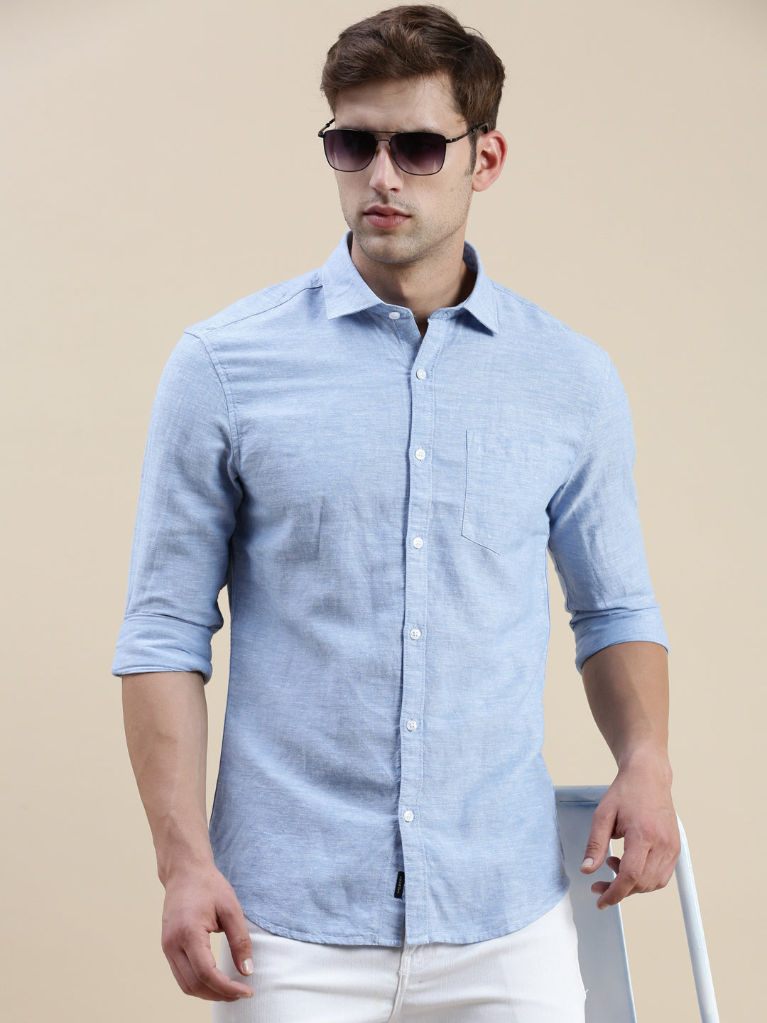 Men Blue Solid Casual Shirt