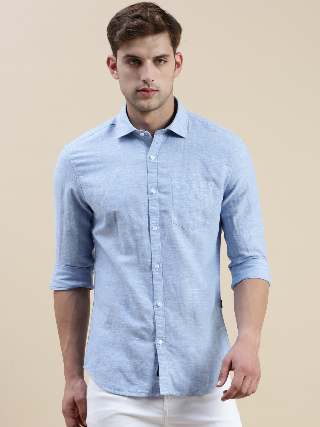 Men Blue Solid Casual Shirt