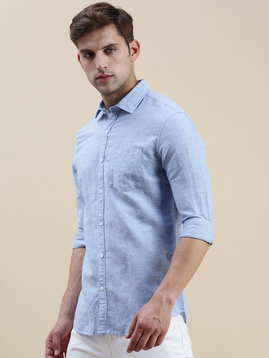 Men Blue Solid Casual Shirt