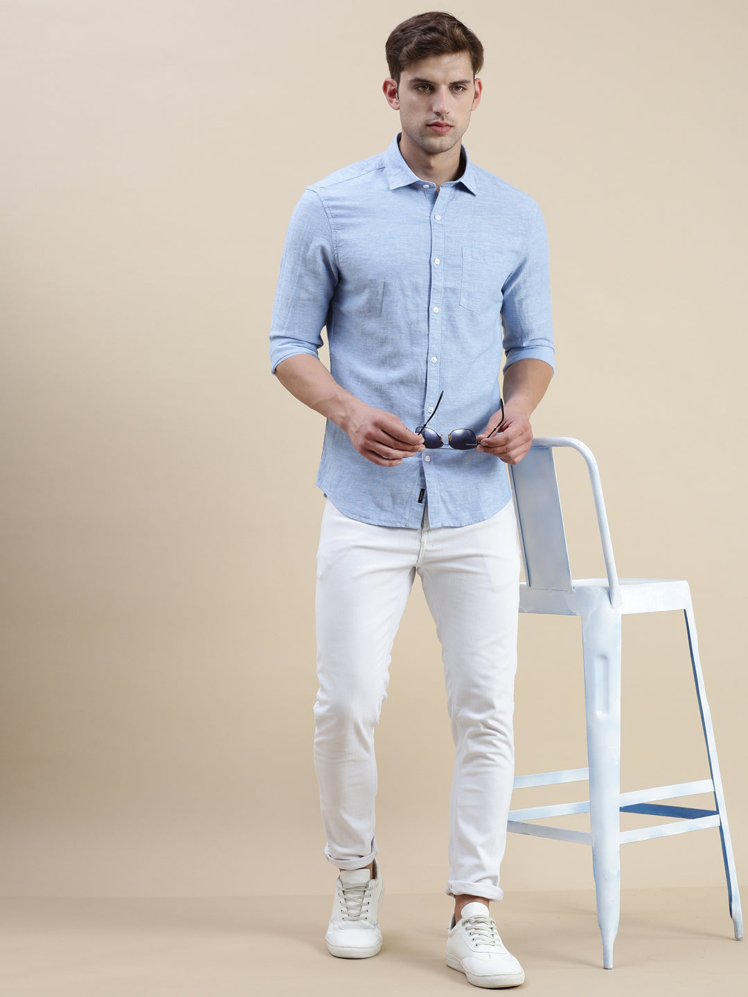 Men Blue Solid Casual Shirt