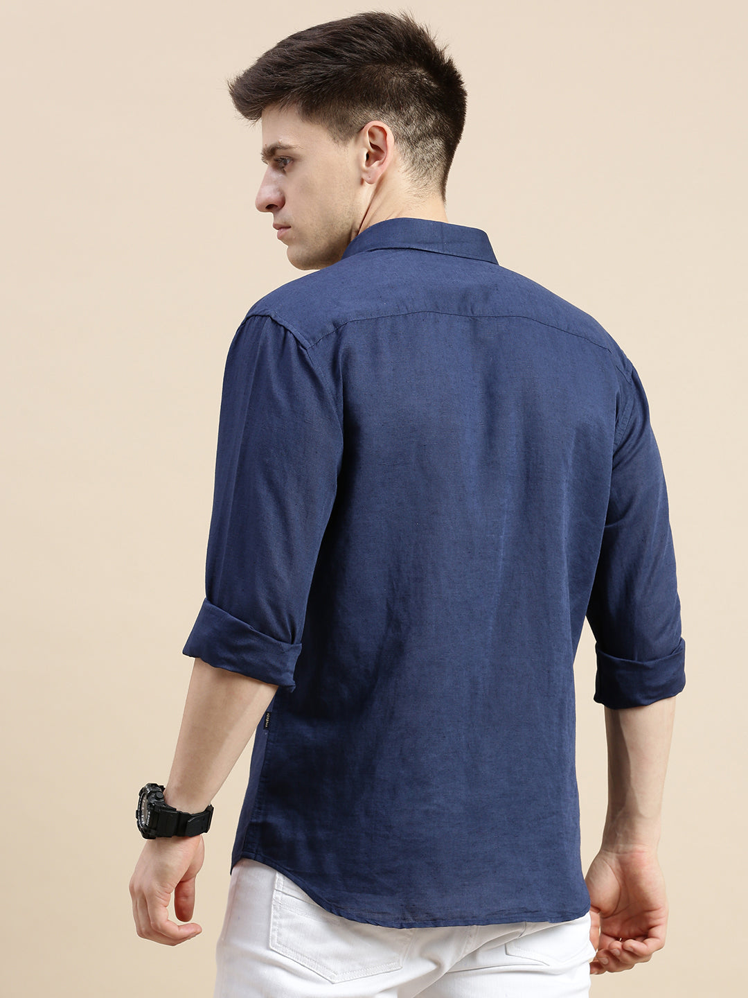 Men Navy Solid Casual Shirt