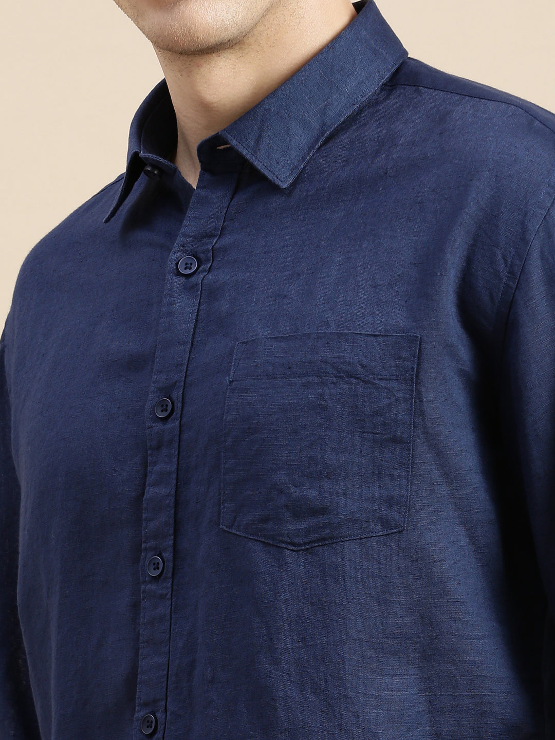 Men Navy Solid Casual Shirt