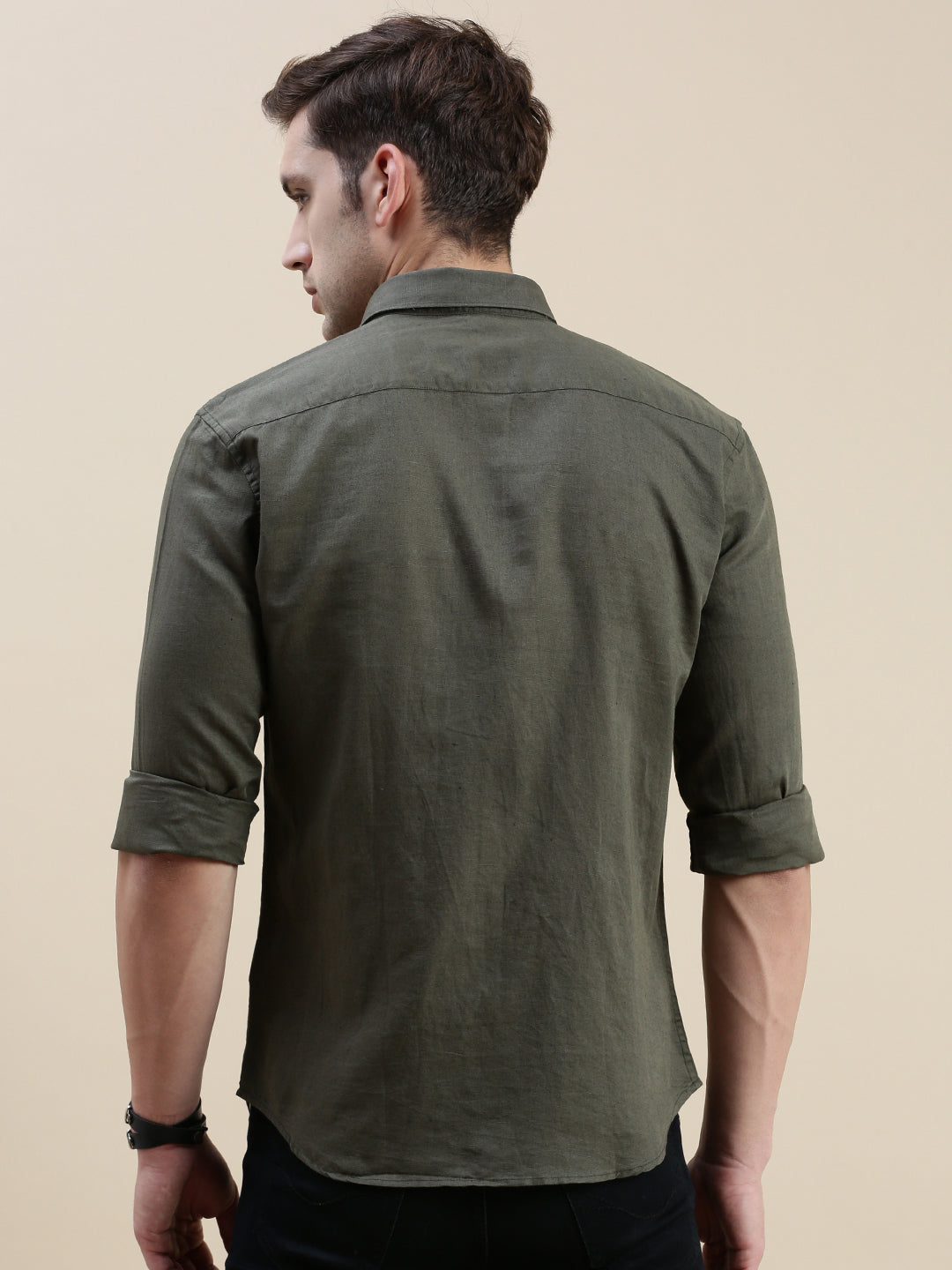 Men Green Solid Casual Shirt