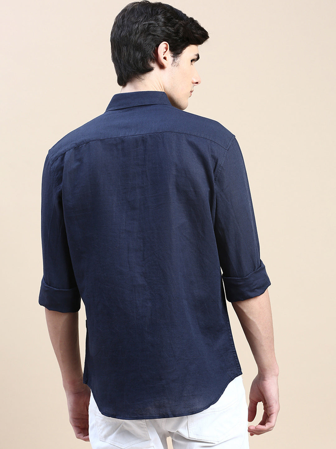 Men Navy Solid Casual Shirt