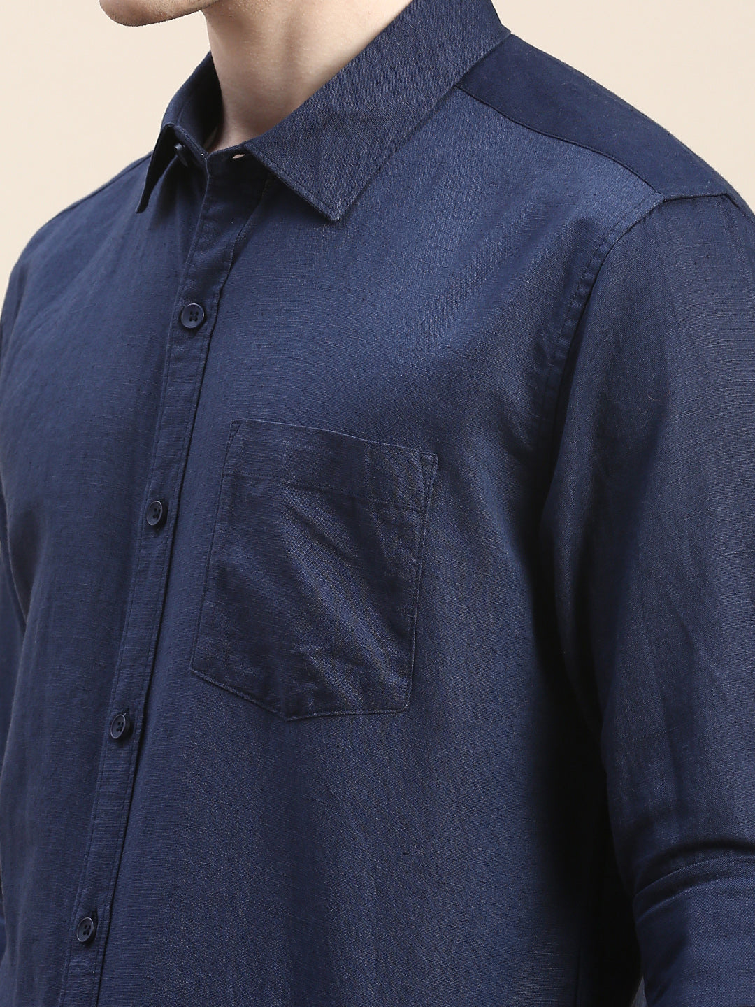 Men Navy Solid Casual Shirt