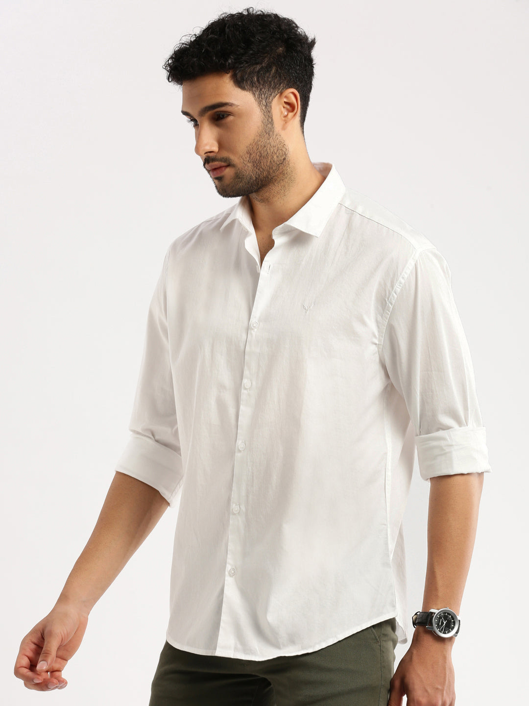 Men White Spread Collar Solid Shirt