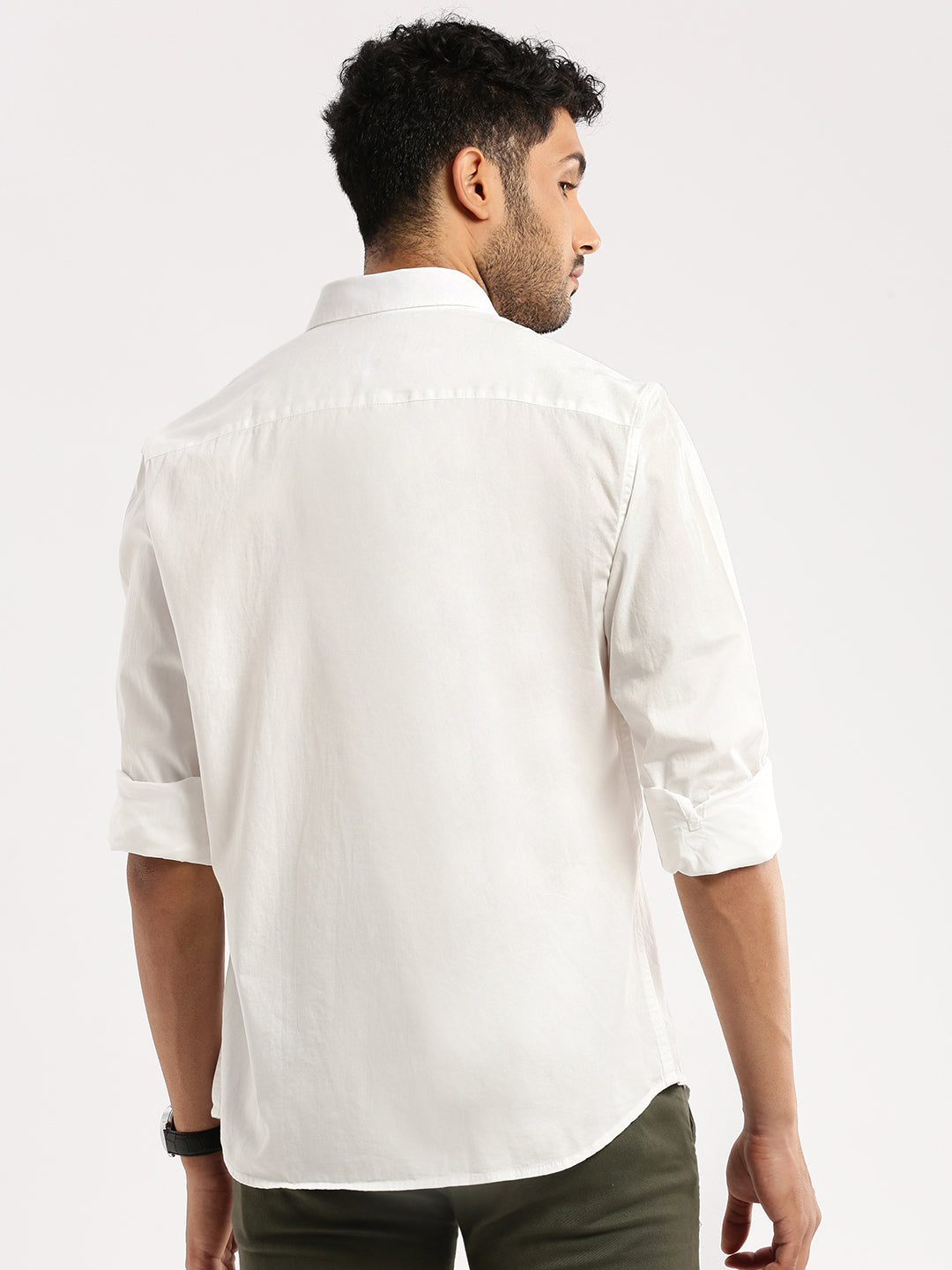 Men White Spread Collar Solid Shirt