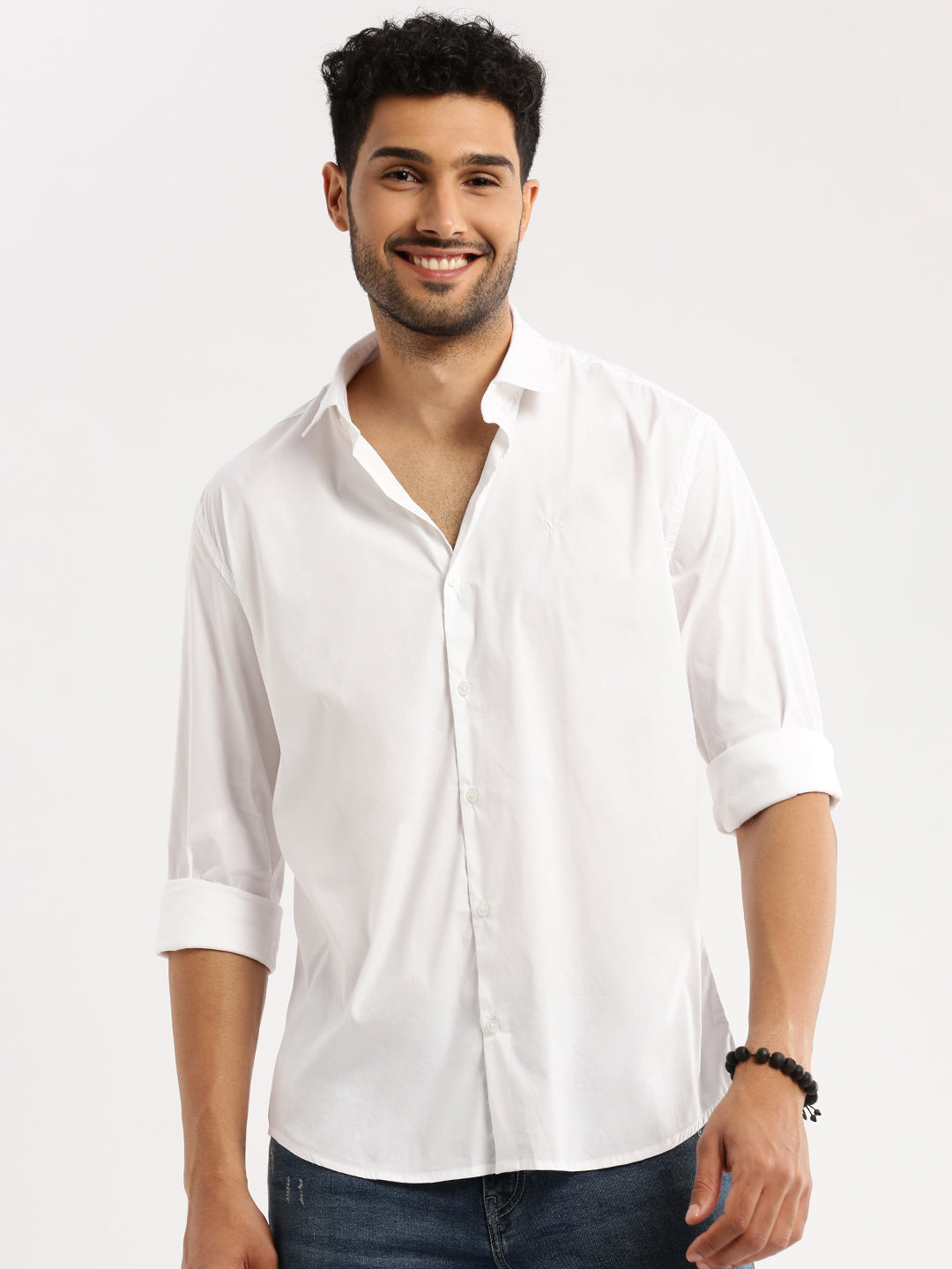 Men White Spread Collar Solid Shirt