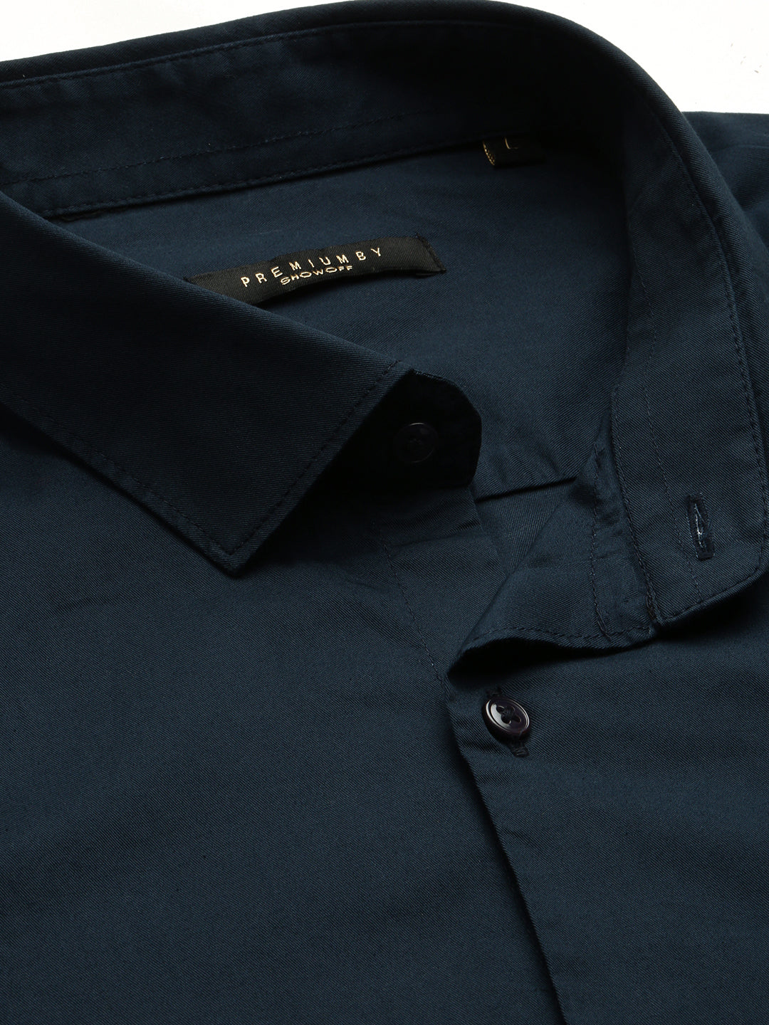 Men Navy Blue Spread Collar Solid Shirt