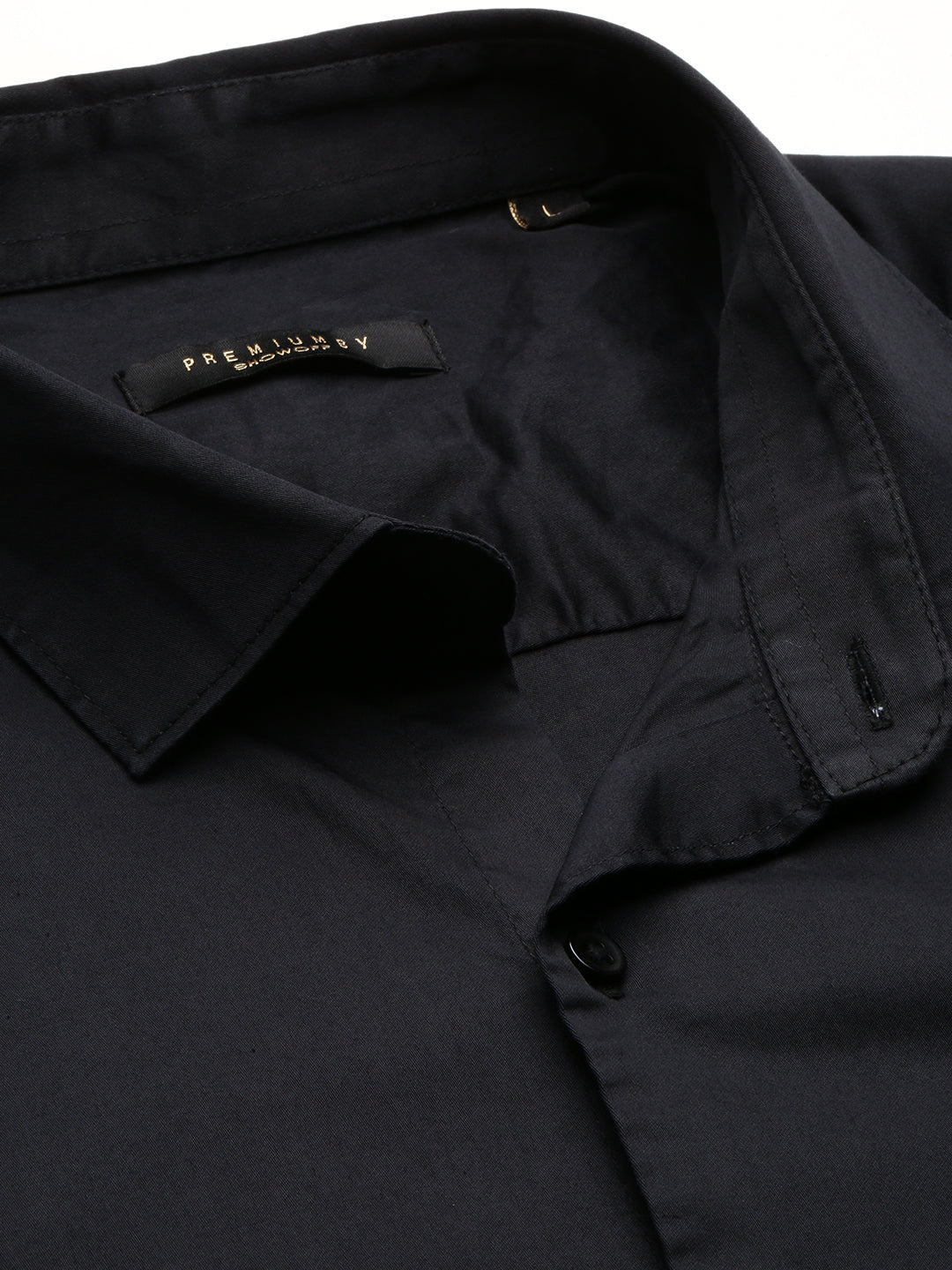 Men's Black Spread Collar Solid Shirt