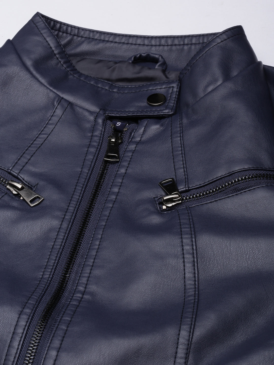 Women Solid Navy Blue Biker Jacket