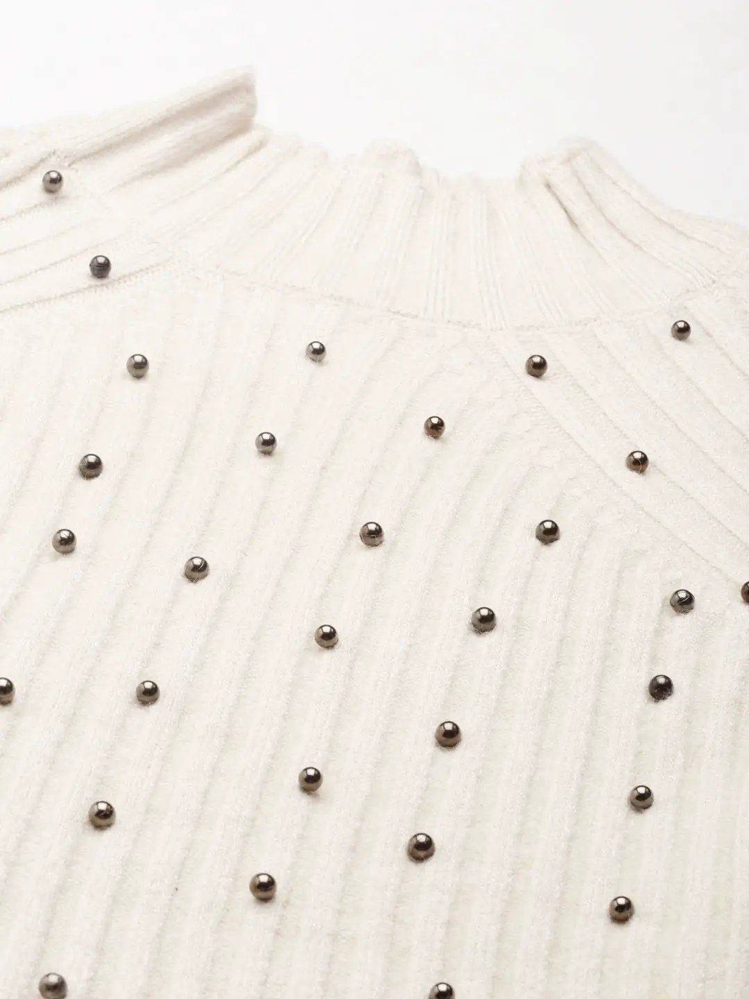 Women's High Neck Solid Raglan Sleeves Fitted Beige Top