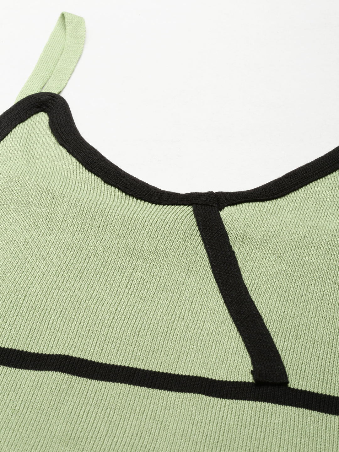 Women's Green Ribbed Shoulder Straps Crop Tank Top