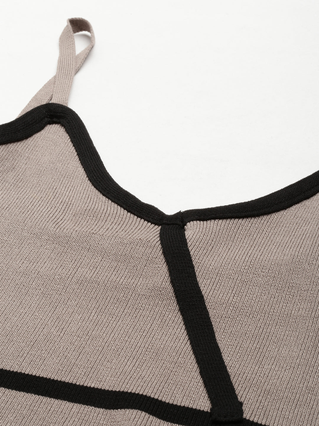 Women's Taupe Shoulder Straps Fitted Crop Top