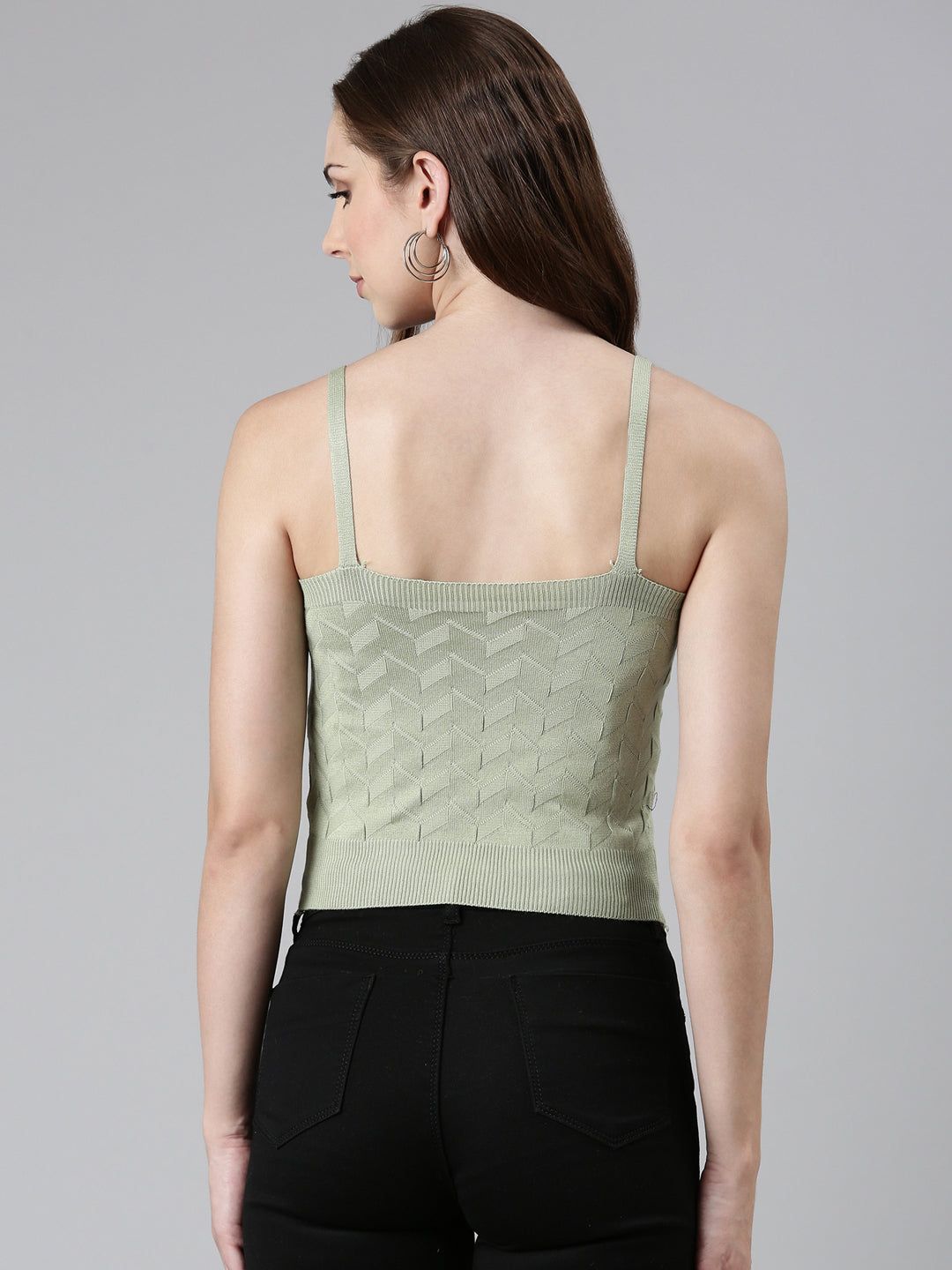 Shoulder Straps Solid Sleeveless Fitted Olive Crop Top